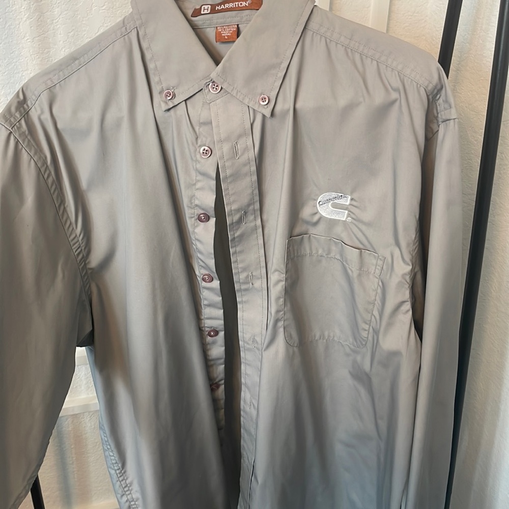 Gray Long Sleeve Button Up Shirt -Cummins logo